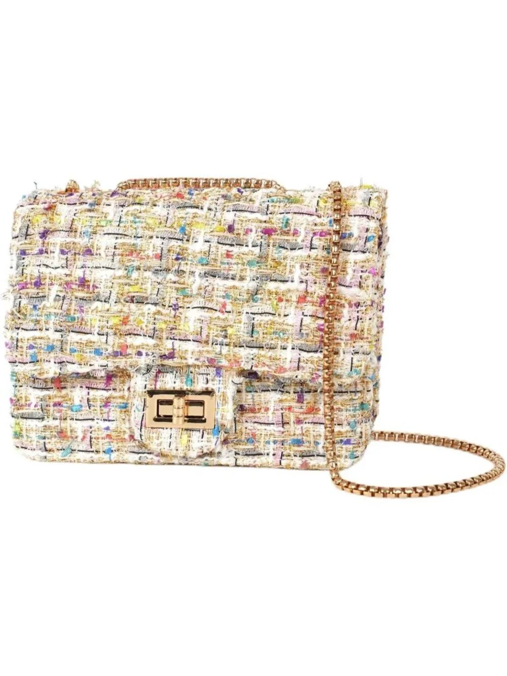 👜Women's White Tweed Chain Bag Quilted Flap Crossbody Purse For Wedding